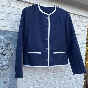 Vintage Navy Women's Blazer with White Accents